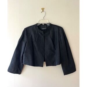 CARLISLE Couture Sz 12 Black Raw Silk Open Cropped Jacket Front Hook Long Sleeve